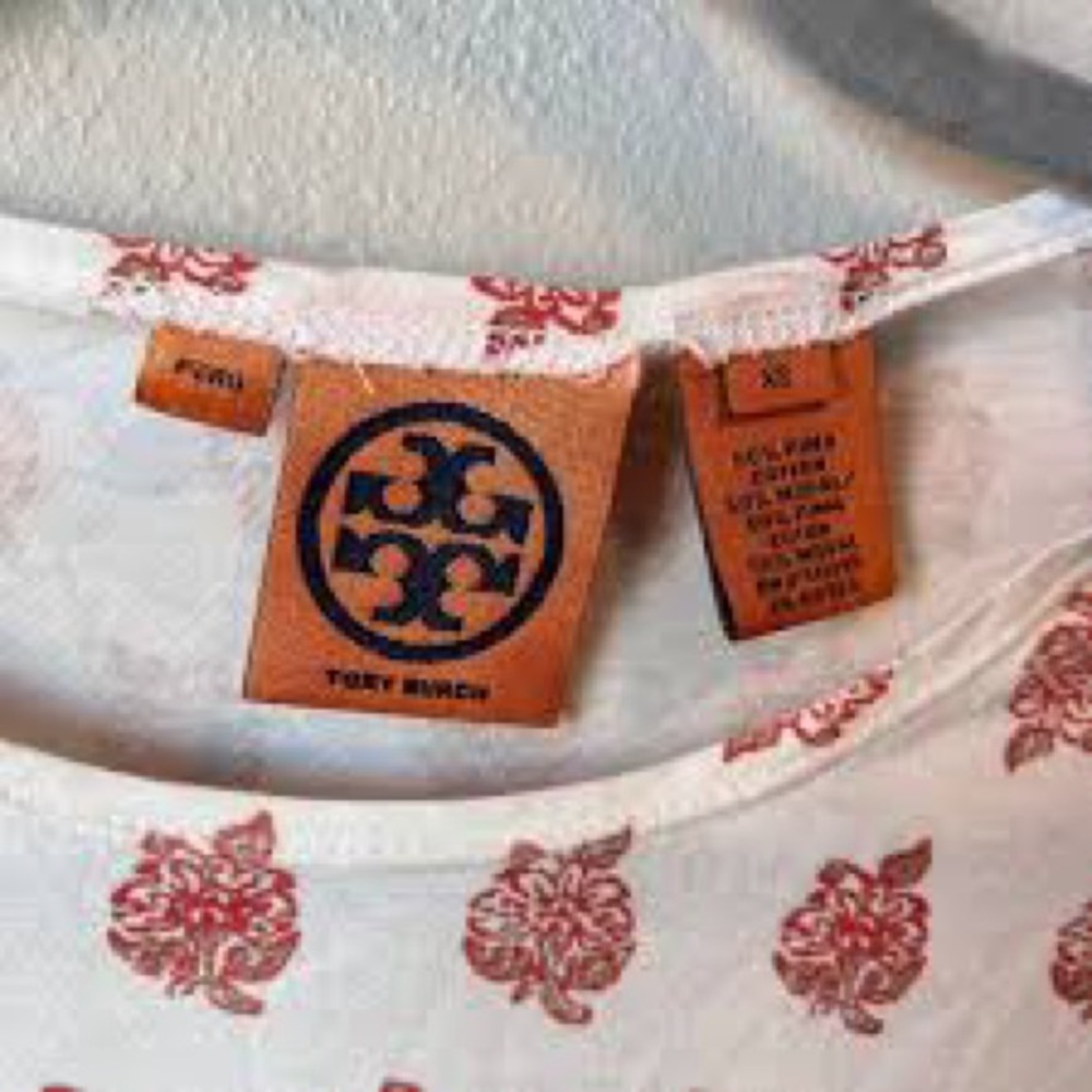 Tory Burch White Tee with Red Floral Motif